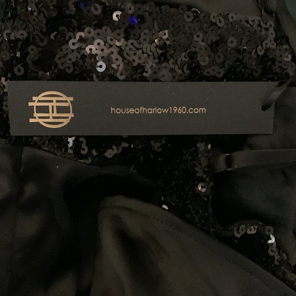 NEW set of House of Harlow 1960 Black Sexy Sequin halter top & pants Small NWT - Picture 7 of 8